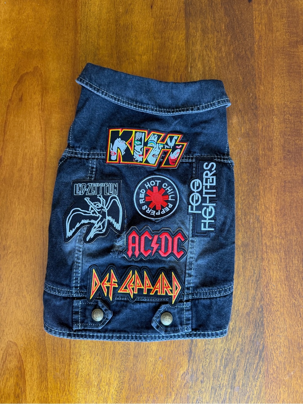 Dog Black Denim Rock Band Patch Vest - Like New